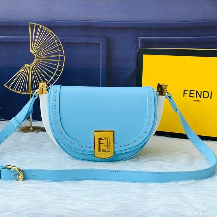 Cheap In Calf Blue Fendi Leather Logo Bag ROMA Moonlight 0730